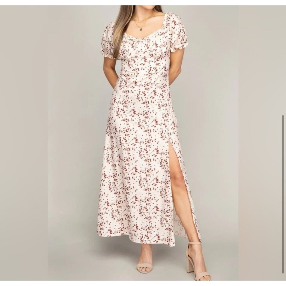 NWT womens ivory floral off-the-shoulder maxi dress size Meidum - Picture 4 of 4